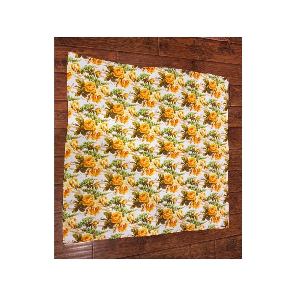 Handmade Tablecloth Unisex 46x48 Yellow Vintage Floral Rose Print Cottagecore
